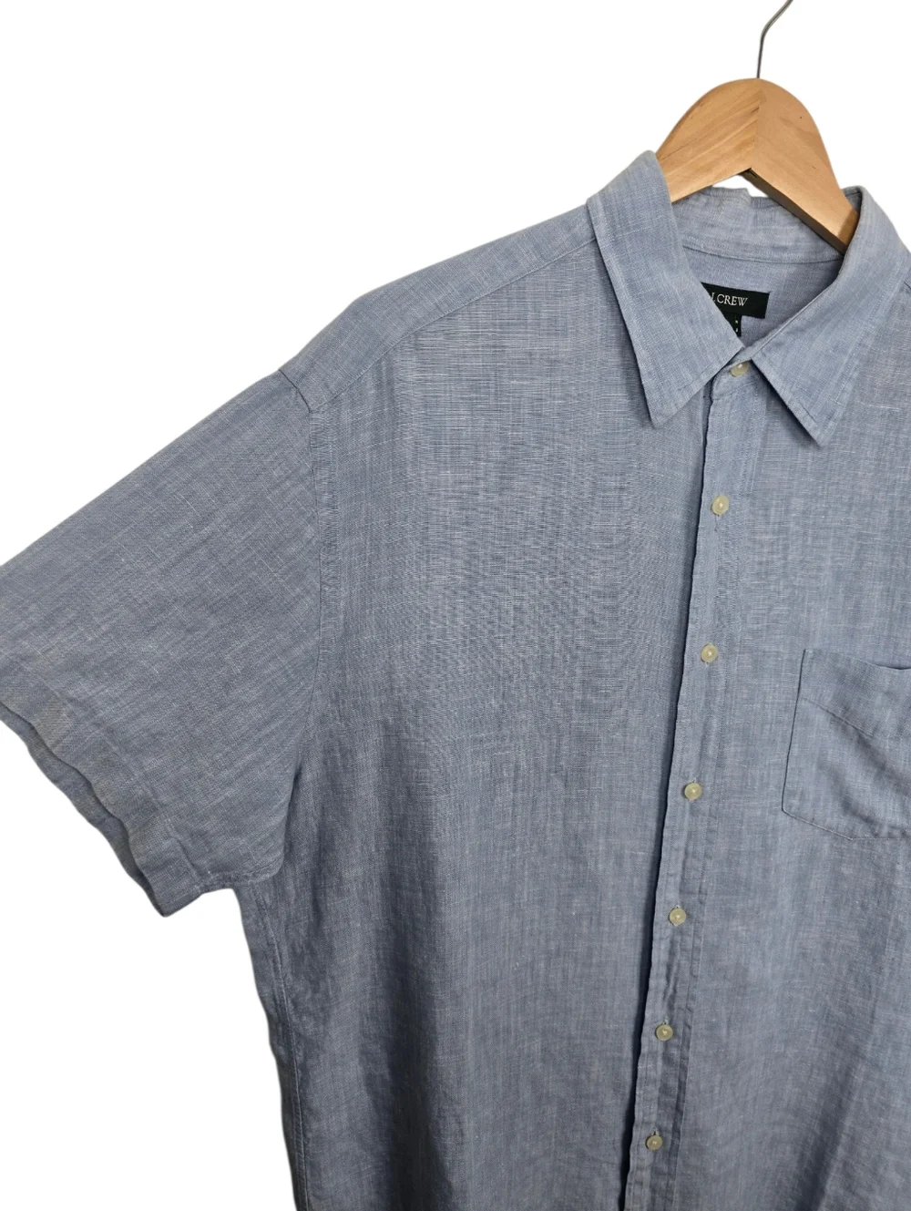 J Crew Linen Light Blue Short Sleeve Button Down Shirt Men's Large